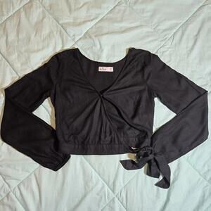 Black Y2K Coquette Long Sleeve Crop Top
